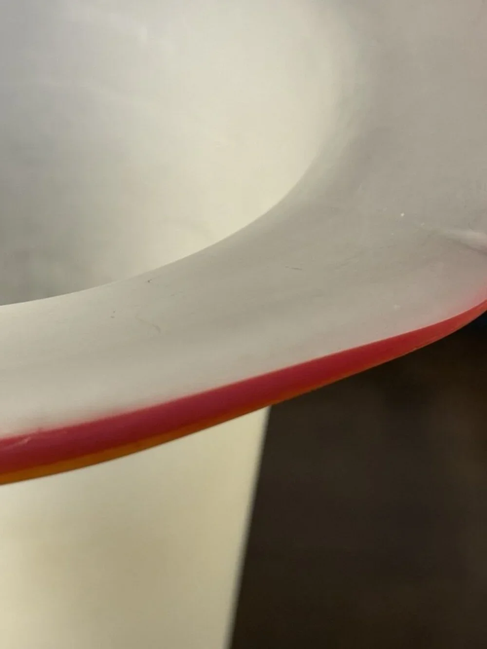 Vintage Mid-Century Art Glass Handkerchief Vase – Frosted White Red Amber – 11”